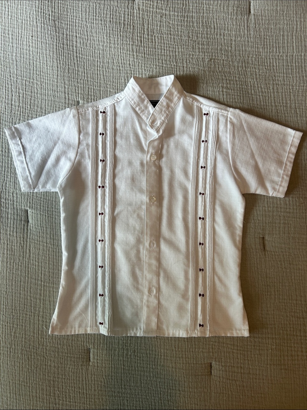 White Short-Sleeve Kids Embroidered Guayaberas Button-Down Shirt
